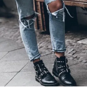 Zadig Voltaire Laureen Buckle Leather Studded Ankle Boot Black Size 36 US 5 thumbnail 4