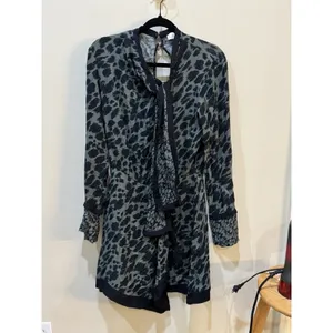 Reiss Katie‎ Animal Print Flippy Dress Green Black Long Sleeve Size 2 Loose Eye thumbnail 3