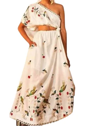 Farm Rio size XL pitanga maxi dress White Embroidered Floral Dress one shoulder thumbnail 1
