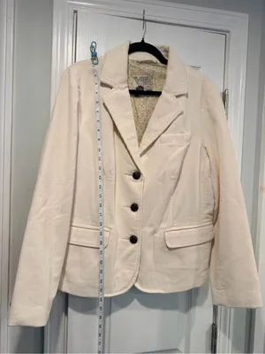 NWT L.L.Bean Size 16 Cream Corduroy Blazer Jacket Cotton Floral Lined Button thumbnail 6