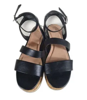 EUC Madden Girl Women's Black Steadyy Platform Buckle Cork Heel Sandals Size 9 thumbnail 1