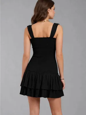 NWT American Eagle Outfitters Black Smocked Bodice Tiered Mini Dress XL thumbnail 2
