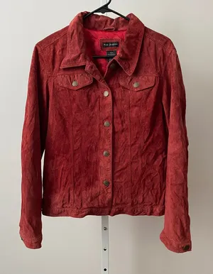 For‎ Joseph Suede Boho Western Trucker Jacket Medium Red Leather Coat B810-236 thumbnail 1
