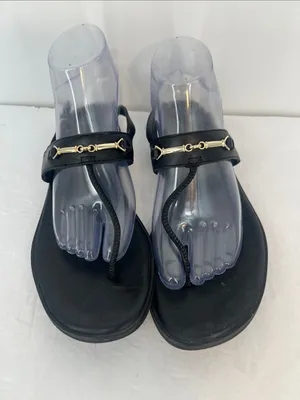 ARKET Black Leather Thong Sandals Women’s EU 38 with gold made in Portugal thumbnail 2