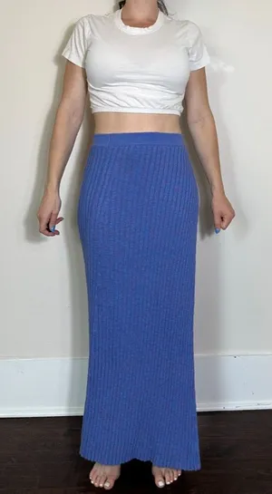 Free People Purple/Blue Ribbed Maxi Skirt Side Slit Size Small thumbnail 1