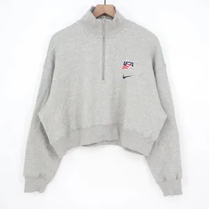 Nike Womens USA Hockey Phoenix Crop Quarter Zip Grey Sweatshirt Large thumbnail 2