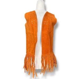 Vintage Suede Leather Fringe Vest Desert Boho Western Hippie Festival Rust Tan thumbnail 2