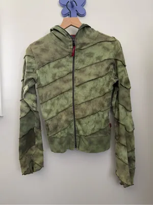 90s Y2K Grunge Full Zip Hoodie Green Forest Goblin Small/Medium Streetwear thumbnail 1