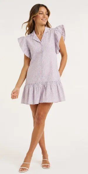 The Shirt by Rochelle Behrens Hillary Dress XS Pastel Gingham Ruffle Sleeve thumbnail 1