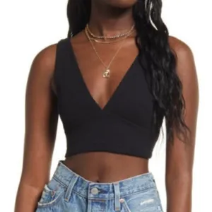 NWOT BP. V NECK Black Ribbed CROP TANK XL MSRP $25 thumbnail 1