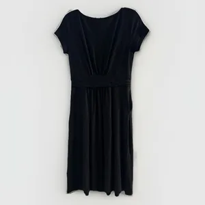 Quince Womens Black Tencel Jersey Ruched Waist Dress sz M NWT Short Sleeve Midi thumbnail 4
