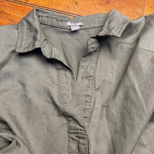 Falls Creek Womens‎ XL Olive Green Short Sleeve Split Neck Shift Dress High Low thumbnail 2