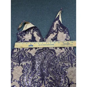 Free People Night Shimmer Sequin Mini Dress Purple Lace Nude Slip Size 0 $108.00 thumbnail 9