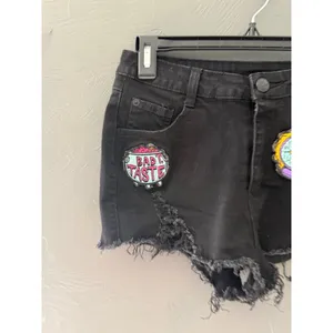 Killstar Womens‎ Black Distressed Witchy Patch Denim Shorts High Rise Small thumbnail 2