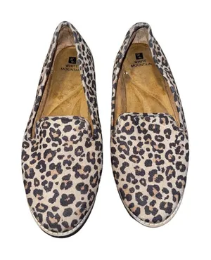 White Mountain Denny Leather Leopard Flats Slip On Loafers Size 8 Rubber Sole thumbnail 1