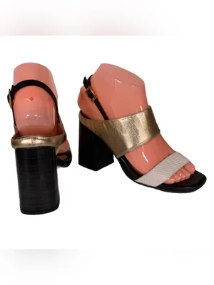 Belinni Black, Gold & Ecru Leather Block Heel Sandals (36) thumbnail 4
