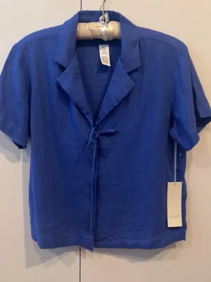 Calypso St. Barth Blue 100% Linen Tie Front Blouse XS NWT Lightweight Summer Top thumbnail 6