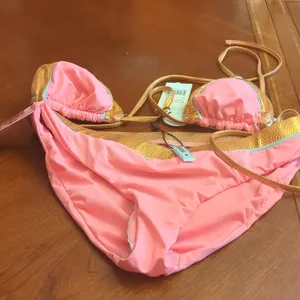 NEW Bikini lab bathing suit Set pink gold blue snake skin M thumbnail 2