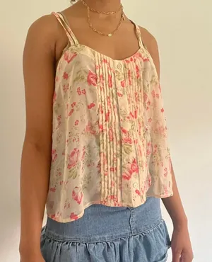 Wet Seal Floral Sheer Lace Tank Boho Hippie Beach Summer M thumbnail 1