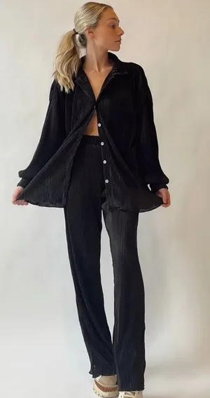 Black Ribbed Pant Set thumbnail 3