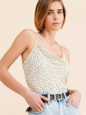 Anthropologie Conditions Apply Paulina Bias Cami Cream Polka Dot Cowl Neck Sz 1X thumbnail 1