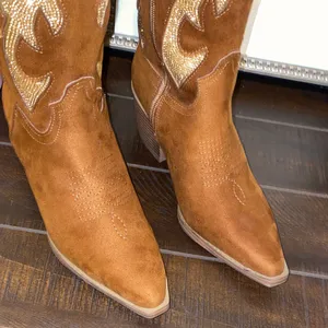 NWT!! Material Girl Brown Cowgirl Boots with Gold Accents Size 6.5 thumbnail 5