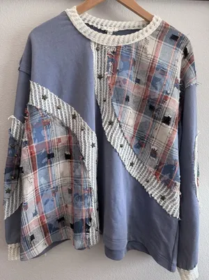 POL Anthropologie Plaid Blue Patchwork Stars Women's Size Large thumbnail 1