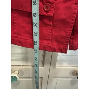 Vintage CLIO Red Button Up Utility Jacket Size 4‎ Pockets Cotton Collar thumbnail 3