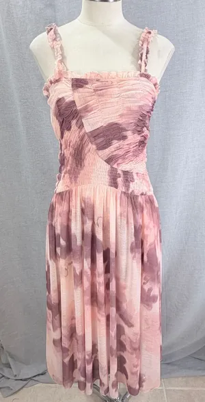 NWT Free People Tessa Smocked Assymetrical Ruched Midi Dress Pink‎ Floral M thumbnail 1