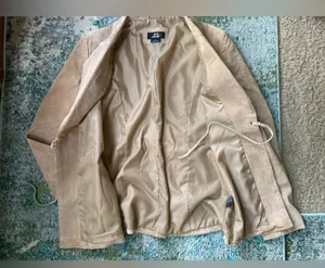 Y2K vintage Me Jane nude suede open front tie blazer, size large thumbnail 13