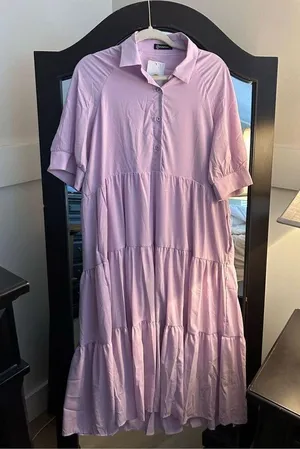 NEW Short Sleeve Button Up Ruffle A Line Flowy Maxi Dress L thumbnail 5