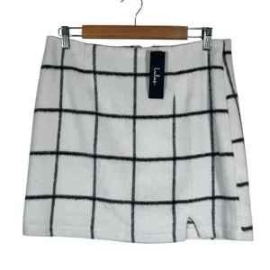 Lulus White Plaid Fleece Mini Skirt Womens M Fall Preppy Academia School Girl thumbnail 2