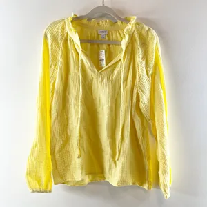 J. Crew Gauze Long Sleeve Tie Neck Top Blouse Sun Yellow Medium thumbnail 2