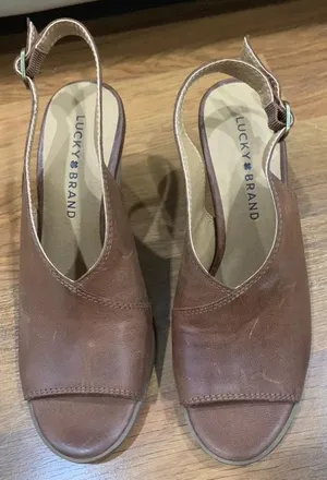 Lucky Brand Brown Leather Open Toe Sling Back thumbnail 1