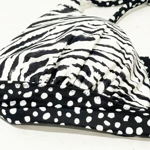 Victorias Secret Swimsuit Bikini Top Black White Animal Print Halter‎ Padded thumbnail 2