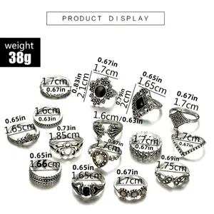 15 pc set Retro Midi Rings Silver and Black thumbnail 9