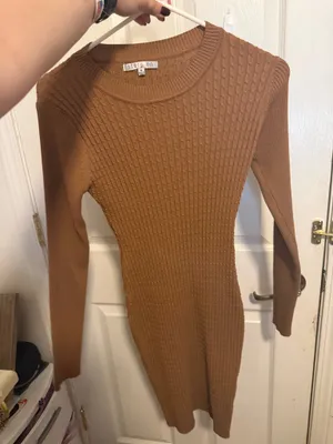 Story On Camel Brown Cable-Knit Sweater Dress Size Medium thumbnail 3