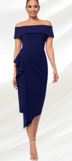 Betsy Adam Navy One-Shoulder Ruffle Sheath Dress thumbnail 1