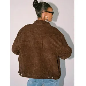 Princess‎ Polly Women Brown Western Boho Oversized Corduroy Trucker Jacket M/L thumbnail 2