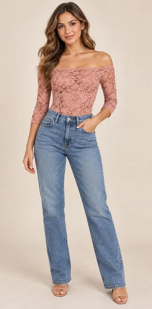 Coquette Dusty Rose Floral Lace Romantic Off Shoulder Bodysuit Sheer Y2K Small thumbnail 1
