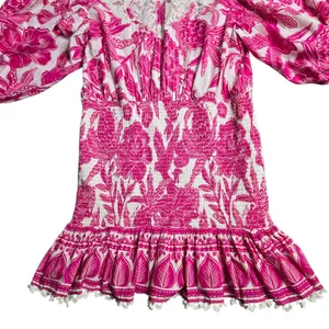 Farm‎ Rio Tropical Woodcut Mini Pink Dress Size: L thumbnail 8