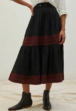 Anthropologie Pinnacle By Shruti Sancheti Tiered Embroidered Midi Skirt thumbnail 1