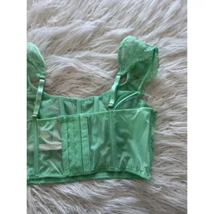 Victoria’s Secret Boho Floral Embroidery Cap Sleeve Corset Top Clueless Green M thumbnail 10