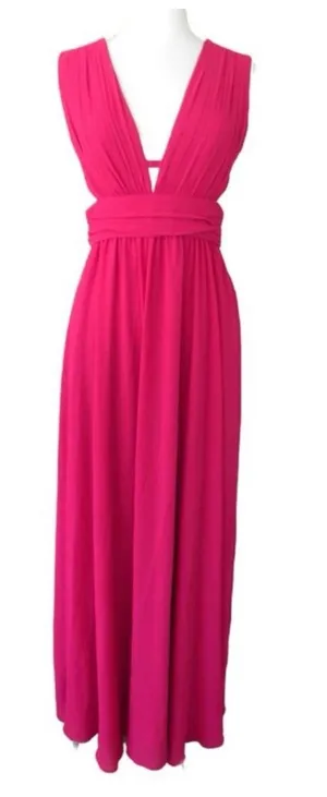 Belle Badges Mischka Bright Pink Formal Dress Plunge V-neck & Back Cut Out Sz10 thumbnail 1