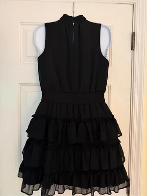 1.STATE Small Black Ruffle Tiered Mini Dress Smocked Waist Sleeveless thumbnail 6
