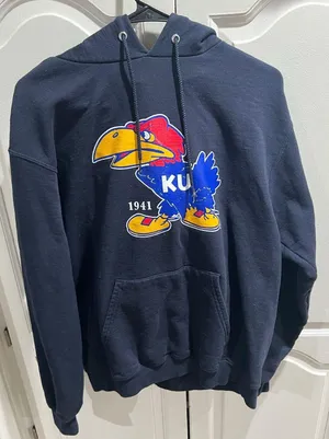 Champion KU Jayhawks Hoodie Women’s M Blue 1941 Logo Kansas Pullover Sweatshir thumbnail 1