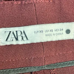 Zara Women's Red High Waisted Pleated Career Straight Leg Trousers Pants Size XS thumbnail 4