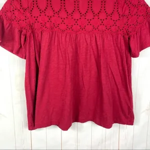 J. Crew Red Eyelet Top Size M thumbnail 3