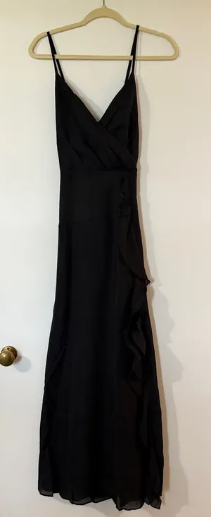 Hayden Black Spaghetti-Strap Ruffle-Trim Maxi Dress thumbnail 1