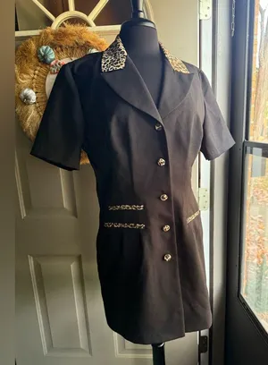 Vintage 90s Dress Savvy New York leopard trim blazer suit dress, size 12 thumbnail 1